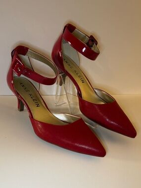 Anne Klein Red Pointed Toe Ankle-Strap Pumps